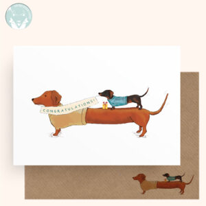 Blue & Green Sausage Dogs Unique Dachshund - A6 Congratulations Card