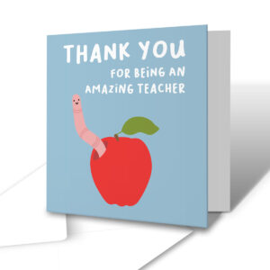 Amazing Teacher Apple With Worm Teacher Greetings Card