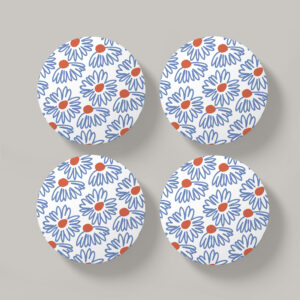 4X Abstract Blue Flower Set - Coaster Set