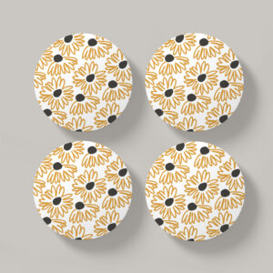 4X Abstract Yellow Flower Set - Coaster Set