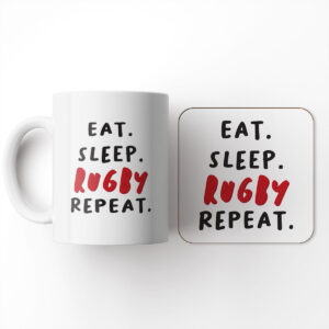 Eat. Sleep. Rugby. Repeat - Gift Mug And Coaster Set
