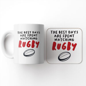 The Best Days Are Spent Watching Rugby – Gift Mug And Coaster Set