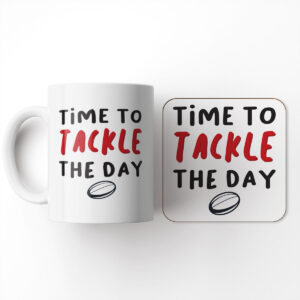 Time To Tackle The Day - Rugby Gift Mug And Coaster Set