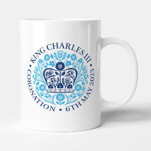Commemorative King Charles III Emblem, Blue - Memorabilia, Souvenir Coronation Gift Mug