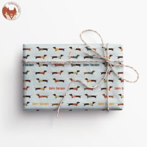 Blue Dachshund Gift Wrap / Happy Birthday Wrapping Paper / E_GW_018 / Medium