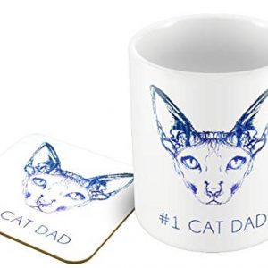 #1 CAT DAD - Egyptian Cat Illustration - Blue - Mug & Coaster