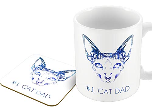 #1 CAT DAD - Egyptian Cat Illustration - Blue - Mug & Coaster