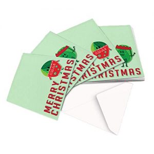 10 Christmas Cards, 2 Designs Festive Sprouts Illustration Collection - Square Greeting Card X10