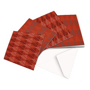 10 Christmas Cards, 2 Designs Intricate Snowflake Tree Repeated Pattern RED - Square Greeting Card X10