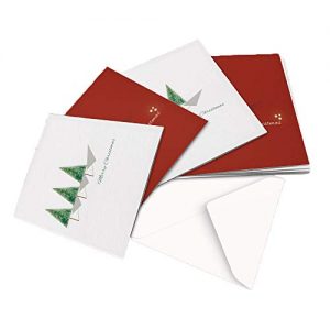 10 Christmas Cards, 2 Designs - Original 3 Christmas Trees Illustration - Square Greeting Card X10