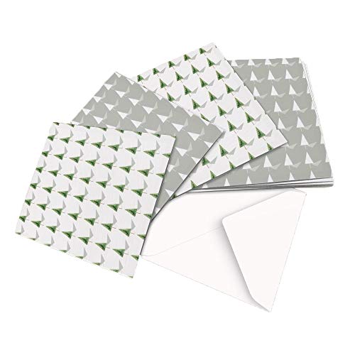 10 Christmas Cards, 2 Designs - Original Christmas Tree Pattern - Square Greeting Card X10