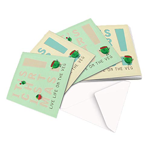 10 Christmas Cards 2 Designs Original Live Life ON The Veg Festive Typography - Square Greeting Card X10