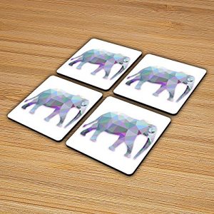 4X Geometric Unique Elephant Illustrated Design - Coaster Set