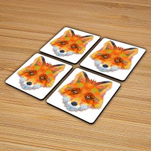 4X Geometric Unique Fox Illustrated Design - Coaster Set