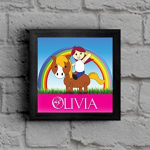 A Pony Design Framed Picture For Girls Named Olivia - Black