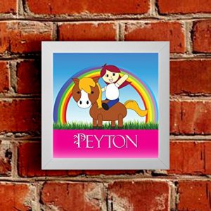 A Pony Design Framed Picture For Girls Named Peyton - White