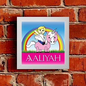 A Unicorn Design Framed Picture For Girls Named Aaliyah - White