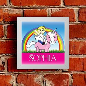 A Unicorn Design Framed Picture For Girls Named Sophia - White