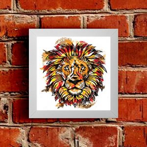 A beautiful, colourful and artistic Lion Framed Picture.