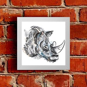 A beautiful, colourful and artistic Rhino Framed Picture.