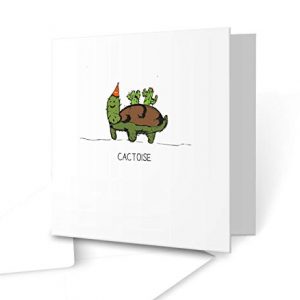'Cactoise' Original Illustration Cactus/Tortoise in Party hat Design - Square Greeting Card
