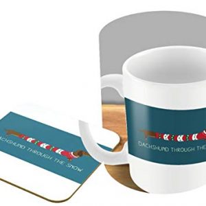 'Dachshund Through The Snow' Original Illustration Dog Wearing Christmas Jumper - Mug & Coaster