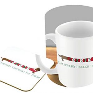 'Dachshund Through The Snow' Original Illustration Dog Wearing Christmas Jumper - Mug & Coaster