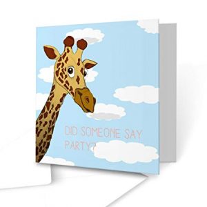 'Did Someone say Party?' Original Giraffe in The Clouds Illustration - Square Greeting Card
