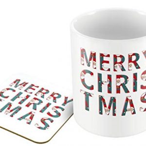 'Merry Christmas' Santa Typography Original Illustration Design - Mug & Coaster