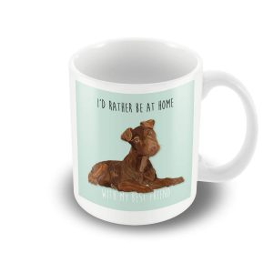 A Detailed Patterdale Terrier Illustration 'I'd rather be at home.' pale green printed mug
