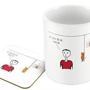 'at Least The cat Loves me' Funny Illustrated Design - Mug & Coaster